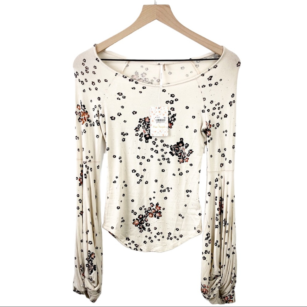 NEW Free People To The Tropics Bodycon Top Cream Tea Floral Print Size XS
